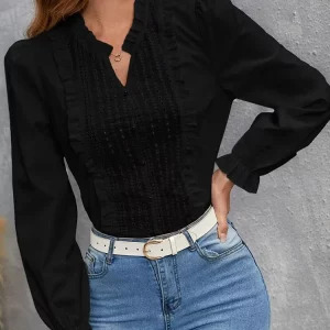 Y2K Lace Stitching Puff Sleeve Blouse - Retro 90s Fashion, Grunge, and Summer Y2K Outfits