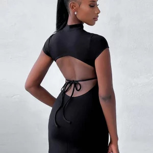 Y2K Lace-Up Backless Mini Dress - Sexy Bodycon Streetwear, 90s Grunge, Club & Party Outfits