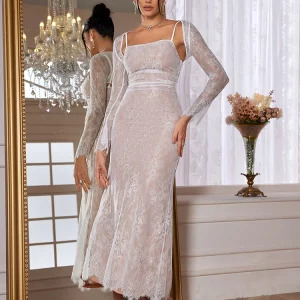 Y2K Lace-Up Maxi Dress with Detachable Cape - Elegant White Wedding & Party Outfit