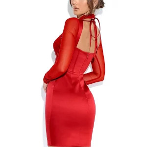 Y2K Long Sleeve Bodycon Dress - Sexy Mesh Cross Mini Dress for Summer Parties & Night Outfits