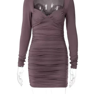 Y2K Long Sleeve Ruched Mini Dress - 90s Fashion Summer Party Club Outfit