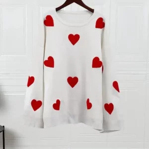 Y2K Love Heart Knit Sweater - Embroidered Long Sleeve Pullover, Oversized High Street Jumper