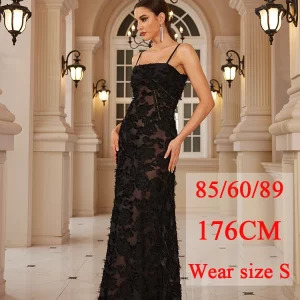 Y2K Maxi Dress - Black Appliques, Elegant Retro 90s Fashion for Parties & Dancing