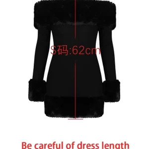 Y2k Off Shoulder Black Bodycon Dress with Detachable Fur Collar - 90s Grunge Party Outfit