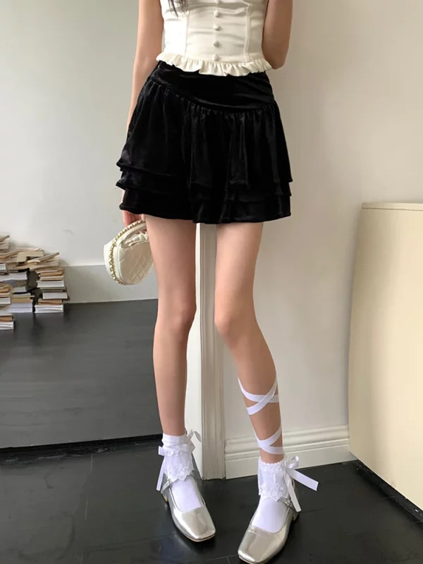 Y2K Party Tiered Ruffles Fluffy Ball Gown Fairycore Coquette Black Skirt - Streetwear Night Club