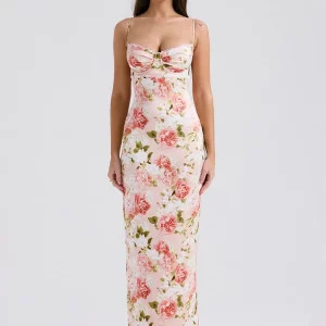 Y2K Pink Peony Print Maxi Dress - Elegant Spaghetti Strap Summer Wedding Guest & Party Outfit