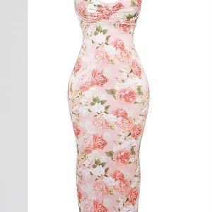 Y2K Pink Peony Print Maxi Dress - Elegant Spaghetti Strap Summer Wedding Guest & Party Outfit