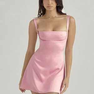 Y2K Pink Satin Mini Dress - Sexy A-Line Spaghetti Strap Party & Graduation Outfit