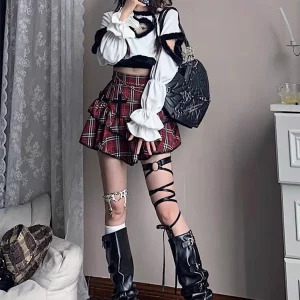 Y2k Plaid Mini Skirt - Japanese Gyaru Punk Aesthetic with Tiered Ruffles