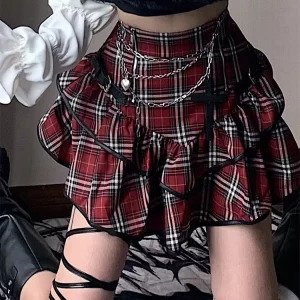 Y2k Plaid Mini Skirt - Japanese Gyaru Punk Aesthetic with Tiered Ruffles