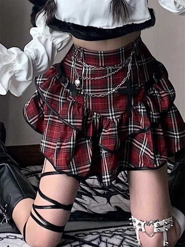 Y2k Plaid Mini Skirt - Japanese Gyaru Punk Aesthetic with Tiered Ruffles