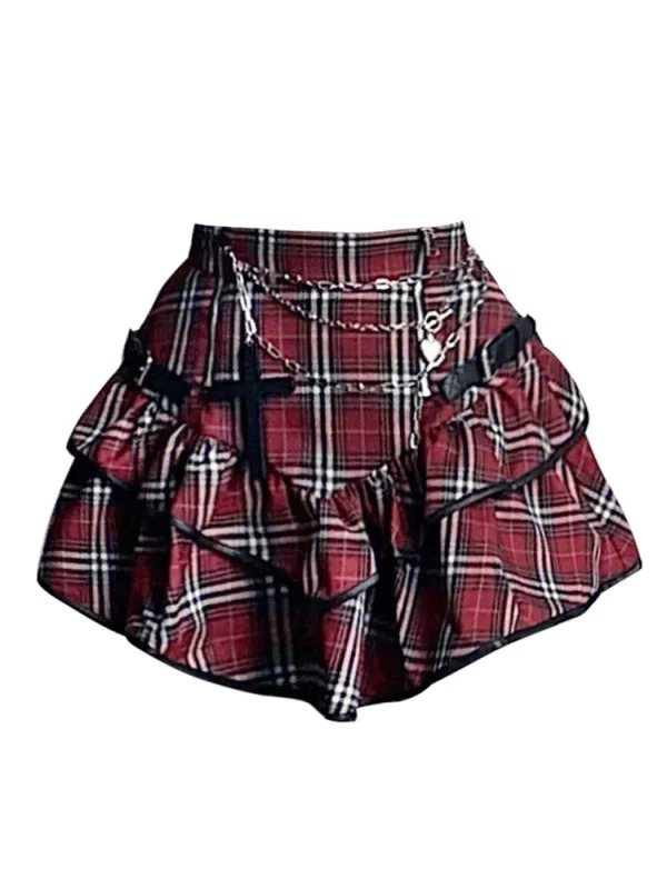 Y2k Plaid Mini Skirt - Japanese Gyaru Punk Aesthetic with Tiered Ruffles