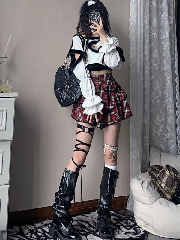 Y2k Plaid Mini Skirt - Japanese Gyaru Punk Aesthetic with Tiered Ruffles