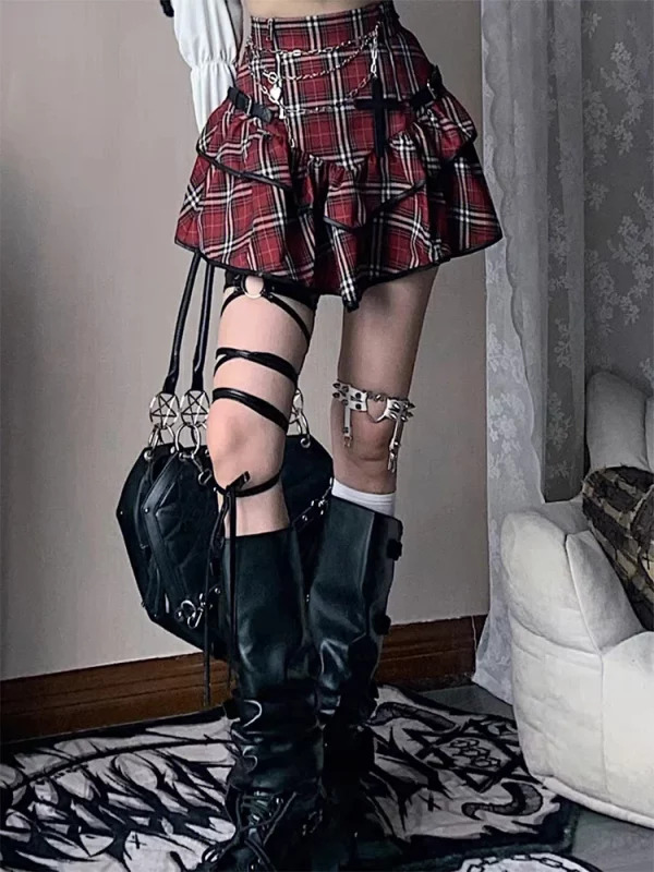 Y2k Plaid Mini Skirt - Japanese Gyaru Punk Aesthetic with Tiered Ruffles