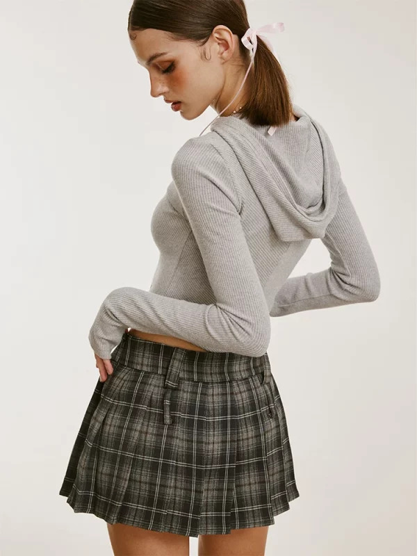 Y2K Plaid Pleated Mini Skirt: Japanese Preppy Style Streetwear for Women