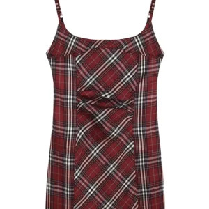 Y2K Plaid Spaghetti Strap Mini Dress - Vintage Summer Outfit for Women