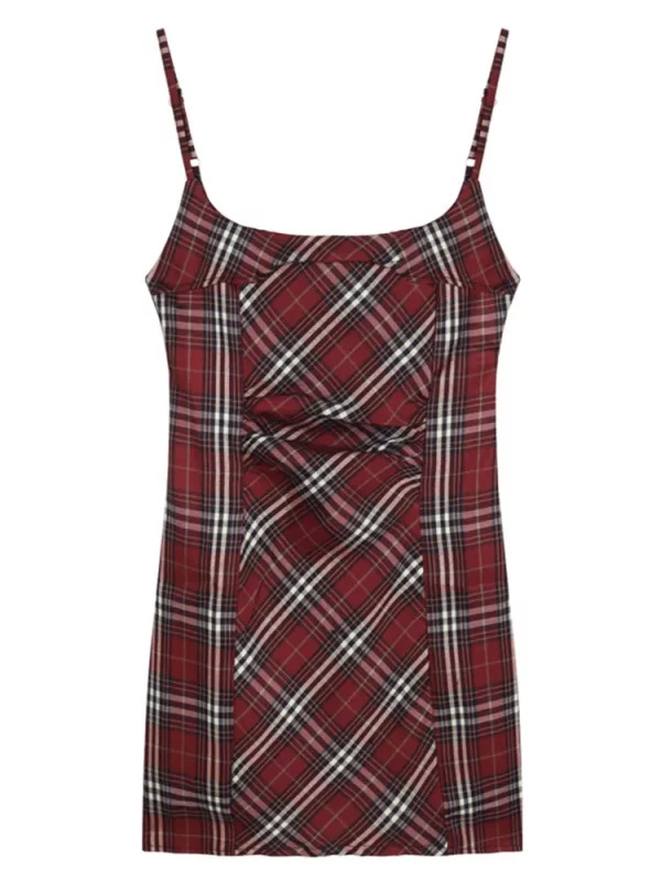 Y2K Plaid Spaghetti Strap Mini Dress - Vintage Summer Outfit for Women