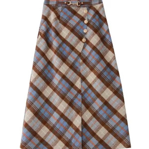 Y2K Plaid Split Midi A-line Skirt - Vintage Fairycore Fashion