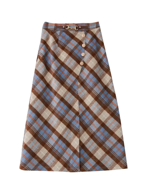 Y2K Plaid Split Midi A-line Skirt - Vintage Fairycore Fashion