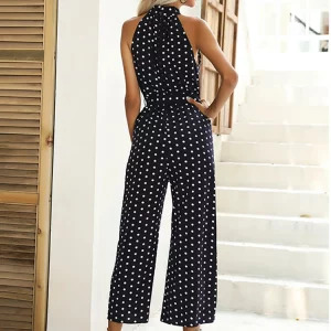 Y2K Polka Dot Halter Jumpsuit - Retro 90s Fashion, Summer Casual Wide-Leg Romper with Belt