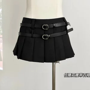 Y2K Preppy Style 2-Piece Set: Knit Crop Top and Pleated Skirt with Belt