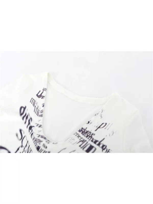 Y2K Print V-Neck Crop Top - Autumn Women's Harajuku Fashion - Hot Sexy Gyaru - Long