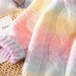 Y2K Rainbow Knitted Pullover | Oversized Striped Sweater | Loose Knit Sweater | Free Shipping