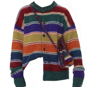 Y2K Rainbow Striped Cardigan - Vintage Aesthetic Knitwear for Women