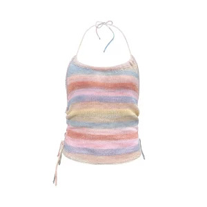 Y2K Rainbow Striped Halter Top - Summer Kawaii Gyaru Knit Camisole