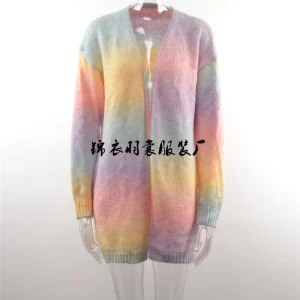 Y2K Rainbow Tie-Dyed Sweater Jacket - Loose Knit Cardigan with Pockets, Retro 90s Fashion