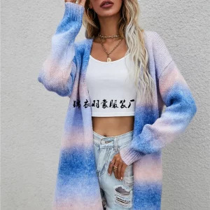 Y2K Rainbow Tie-Dyed Sweater Jacket - Loose Knit Cardigan with Pockets, Retro 90s Fashion