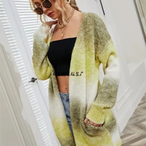 Y2K Rainbow Tie-Dyed Sweater Jacket - Loose Knit Cardigan with Pockets, Retro 90s Fashion