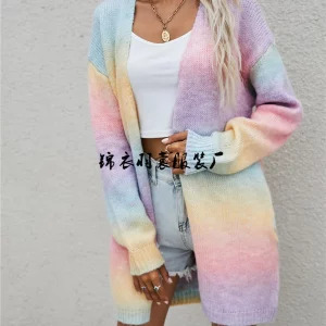 Y2K Rainbow Tie-Dyed Sweater Jacket - Loose Knit Cardigan with Pockets, Retro 90s Fashion