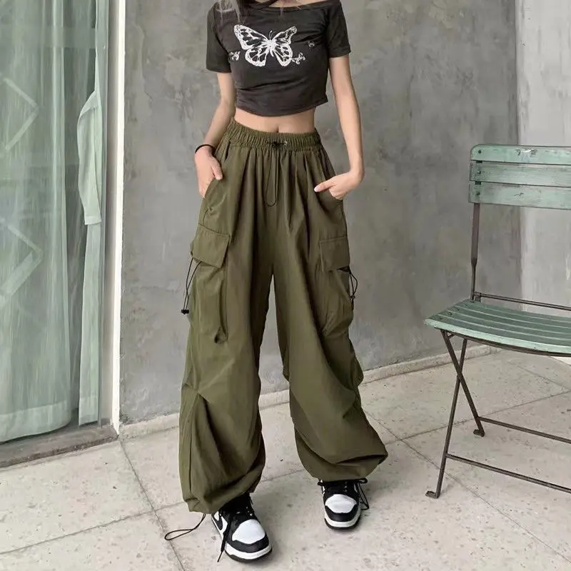 Y2K Retro Parachute Pants for Women - 90s Grunge, Summer Casual, Slim Fit Cargo Style