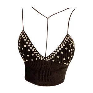 Y2K Rhinestone Coquette Camisole Knit Crop Top - Summer Women's Streetwear