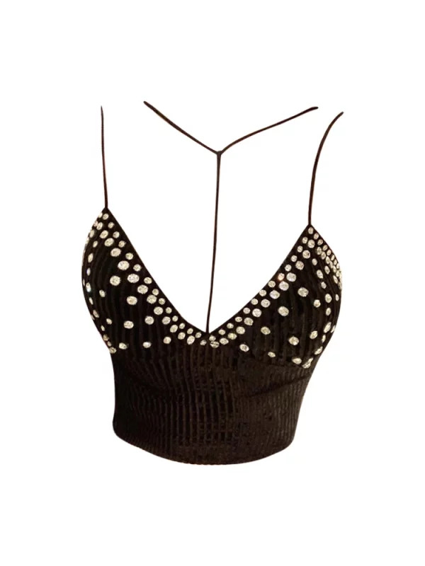 Y2K Rhinestone Coquette Camisole Knit Crop Top - Summer Women's Streetwear