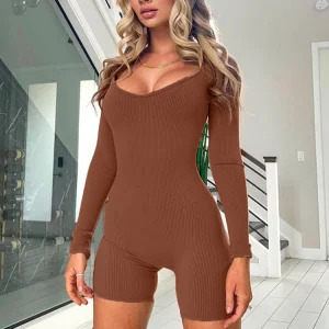 Y2K Ribbed Long Sleeve Bodycon Playsuit - Sexy Grunge 90s Fashion Streetwear Romper