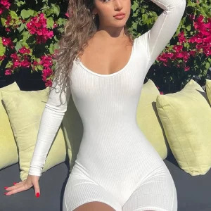 Y2K Ribbed Long Sleeve Bodycon Playsuit - Sexy Grunge 90s Fashion Streetwear Romper