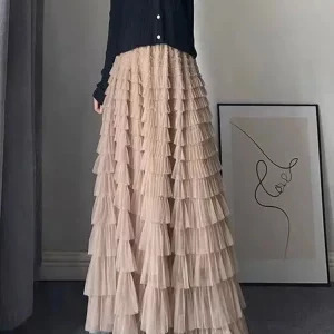 Y2K Ruffle Tulle Skirt - Multi-Layered Cake Skirt, High Waist A-Line Pleated Tutu, 90s