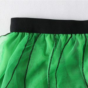 Y2K Ruffle Tulle Skirt, High Waist Mesh Midi, Casual Pleated Tutu, Green Beige, Chic