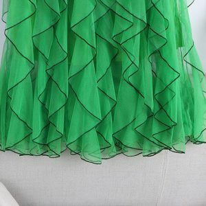 Y2K Ruffle Tulle Skirt, High Waist Mesh Midi, Casual Pleated Tutu, Green Beige, Chic