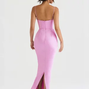 Y2K Satin Maxi Bodycon Dress - Sexy Pink Corset Party Outfit, Summer Wedding Guest, 90s Fashion