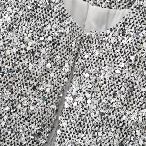 Y2K Silver Sequin Embellished Jacket - Retro 90s Fashion, Grunge, Club & Party Outfits