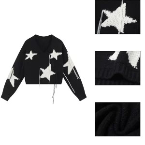 Y2K Star Print Cropped Sweater - Harajuku Streetwear Pullover