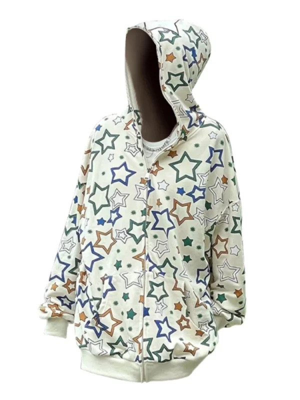 Y2K Star Print Hoodie: Vintage American Streetwear Pullover