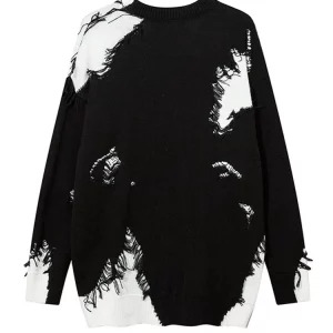 Y2K Streetwear Baddie Sweater: Harajuku Gothic Fashion Long Sleeve Contrast Color Jumper