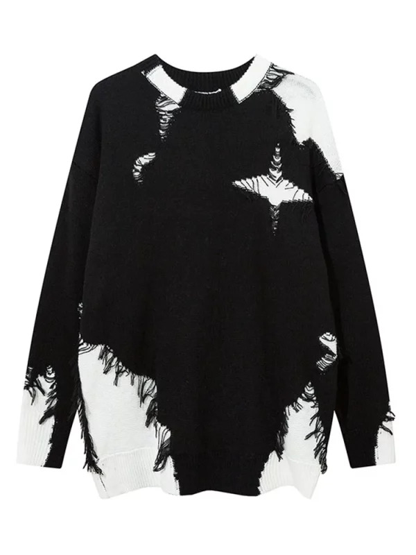 Y2K Streetwear Baddie Sweater: Harajuku Gothic Fashion Long Sleeve Contrast Color Jumper