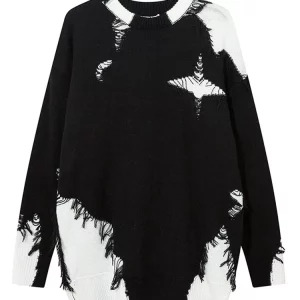 Y2K Streetwear Baddie Sweater: Harajuku Gothic Fashion Long Sleeve Contrast Color Jumper