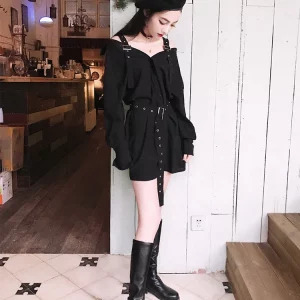 Y2K Streetwear Gothic Suspender Dress - Grunge Gyaru Style Mini Tunic Frocks