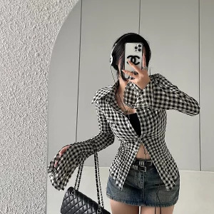 Y2K Streetwear Plaid Shirt: Korean Fashion Gyaru Long Sleeve Tunic Blouse - Ins Street Chic Coquette